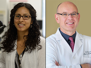 Dr. Diana Monsivais, postdoctoral fellow in pathology & immunology and Dr. Martin Matzuk, director of the Center for Drug Discovery.