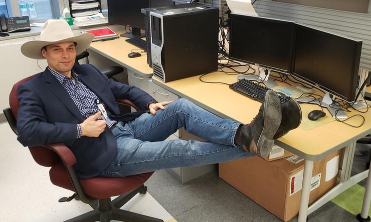 Tomek Gambin dons a cowboy hat on Go Texans Day 2019.