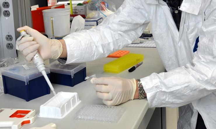 A researcher working on vaccines in the Tropical Medicine laboratories. 