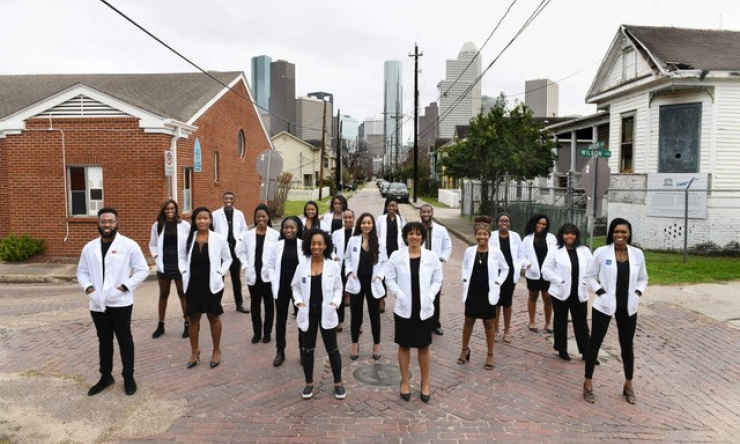 Joint Black History Month Event BCM and McGovern SNMA members stand in solidarity at historic bricks in Houston Freedman’s Town.”