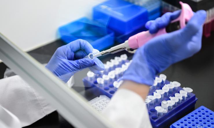 Lab technician preparing testing samples.