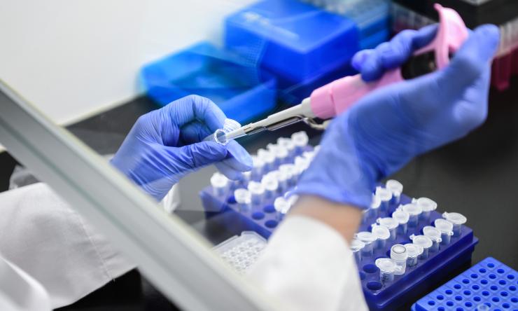 Lab technician preparing testing samples.