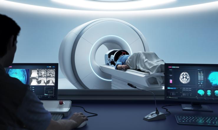 Patient receiving focused ultrasound therapy