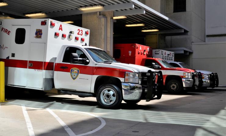 Houston ambulance at ER - stock photo