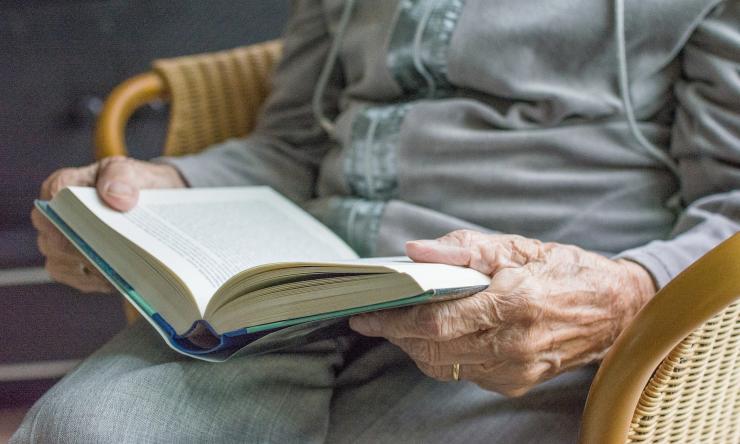 Elderly woman reading a book
