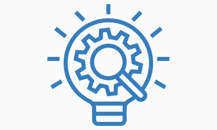 Illustration of a light bulb with a gear inside.
