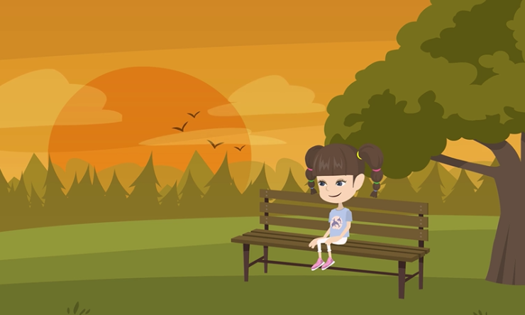 Sally sitting on a park bench