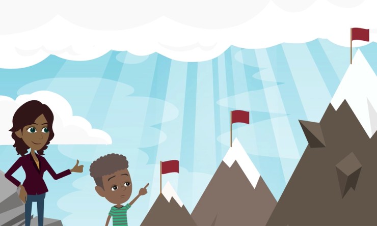 Neil and mother looking up at mountains