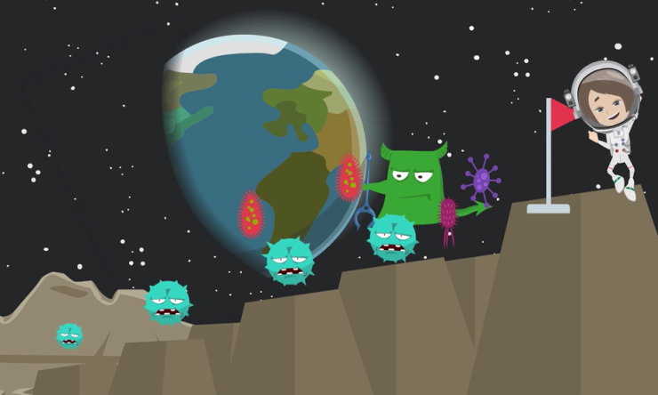 Sally in space competing against aliens