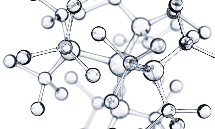 An illustration of bonded molecules in black and white