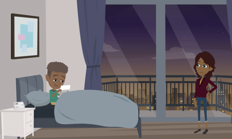 Neil in bed with his mother looking on