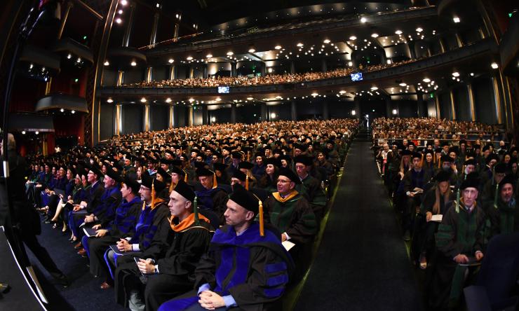 Photo of the class of 2023 seated during commencement.