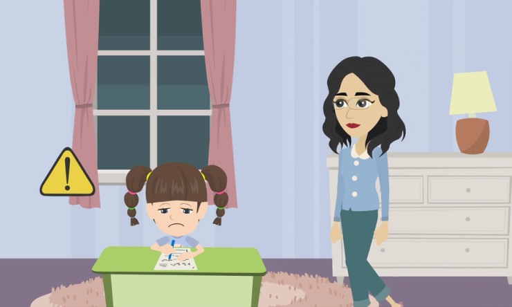 Sally in her room with her mother