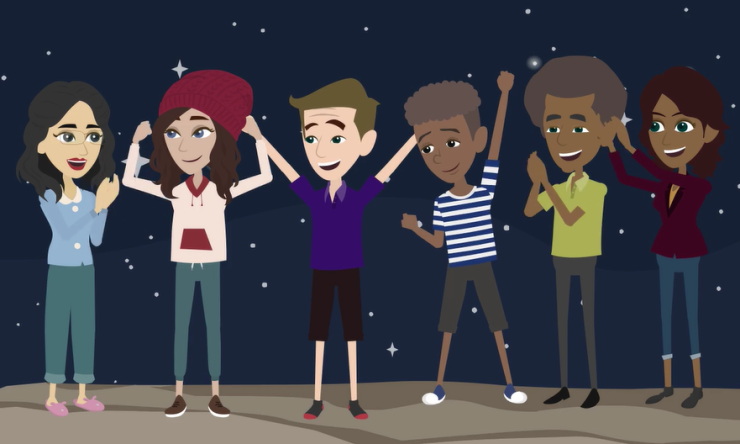 Sally, Neil, parents and guardians on the moon, celebrating