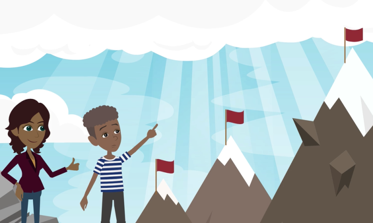 Teen Neil and mother looking at up mountains