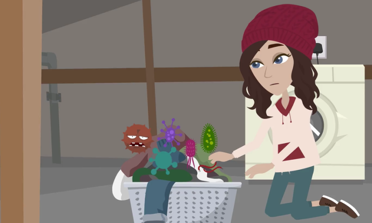 Teen Sally imagining germs on dirty cloths