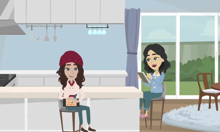 Teen Sally and mother making notes in the kitchen