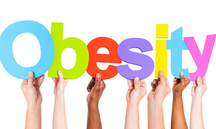 the letters obesity held up by human hands