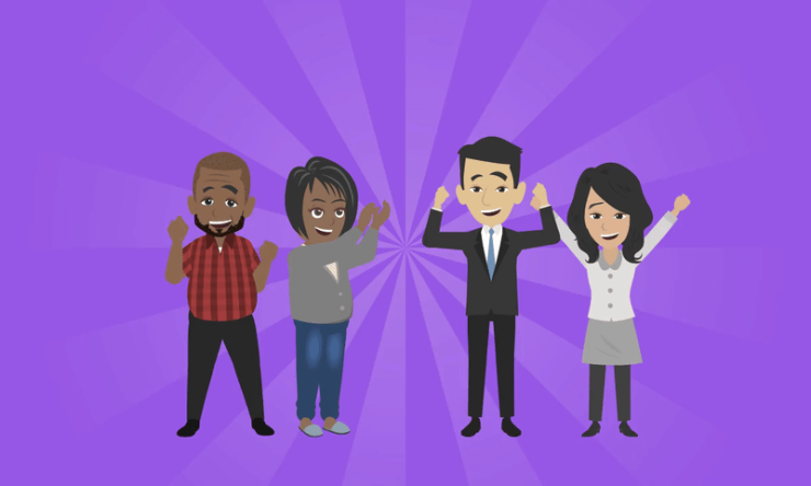 A group of animated parents celebrating. 