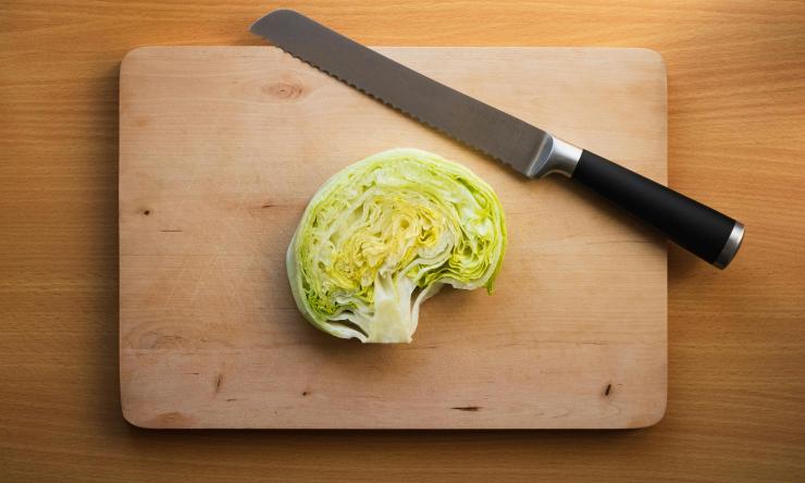 Picture of a cabbage cut to look like a brain. 