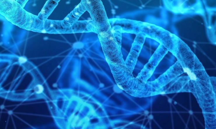 Fluorescent Blue DNA on dark background