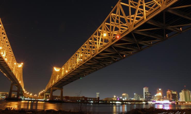 The Crescent City Connection bridges connect downtown New Orleans to the west bank of the Mississippi River.