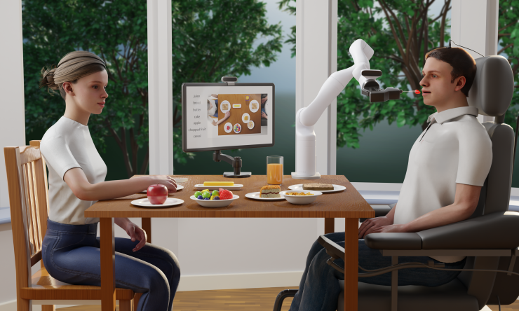 Artist rendition of a brain-computer interface technology, that links the brain with an external system such as a robotic arm used by those with neurological conditions that impare movement. 