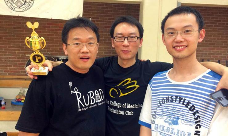 Baylor Badminton Club student members playing in the April 2014 intercollegiate tournament.