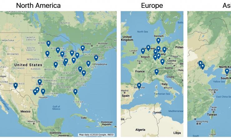 Global distribution of GSH probes developed by the Jin Wang group. The GSH probes, including RealThiol (RT) and Mito-RealThiol (Mitro-RT) probes, have been distributed to over 50 institutions worldwide through either MTAs or Kerafast.com.