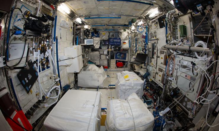 The interior of the Columbus laboratory is featured in this image photographed by an Expedition 40 crew member on the International Space Station.