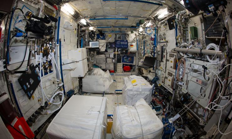 The interior of the Columbus laboratory is featured in this image photographed by an Expedition 40 crew member on the International Space Station.
