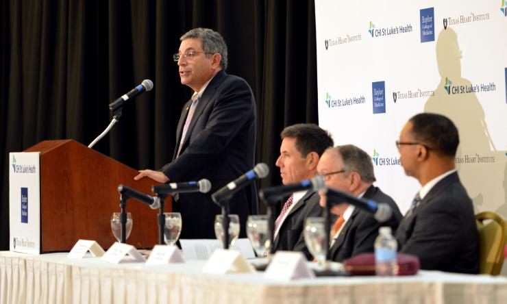 Dr. Paul Klotman, president and CEO at Baylor College of Medicine answers questions from reporters during a Jan. 7, 2014 press conference.