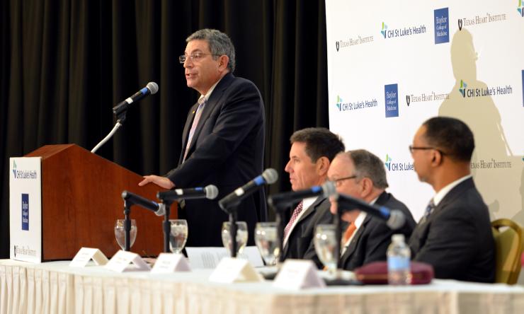Dr. Paul Klotman, president and CEO at Baylor College of Medicine answers questions from reporters during a Jan. 7, 2014 press conference.